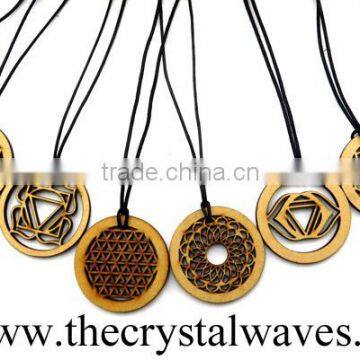 Wholesale Wooden Chakra Pendant 8 Pcs Disc Set With flower of life