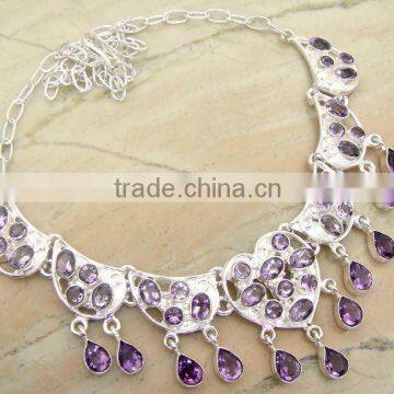 Genuine Amethyst & .925 Sterling Silver Necklace Jewelry Wholesale