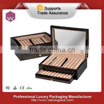 Fashion Lacquer Wood Drawer Watch Pen Box/Top Glass Fountain Pen Case Design