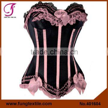 401604 Ladies Satin Overbust Lace Ruffled Full Body Corset