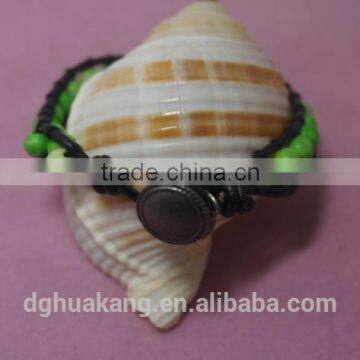 Artifical Emerald Bead Bracelet With Leather Cord and Metal Charm Superlight photo-2