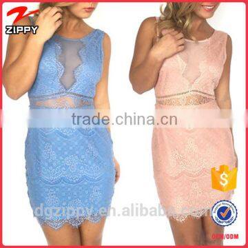 Wholesale Beautiful Fashion Mesh Neckline Lace Dress Designs