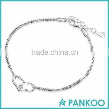 fancy Genuine Pure silver heart jewelry bracelet