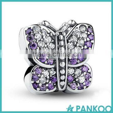 Excellent Stunning 925 Sterling Silver Sparkling Butterfly Purple CZ Animal Charm Bead