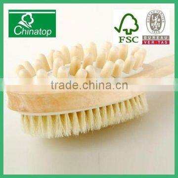 High quality double side wooden bristle brush with massager