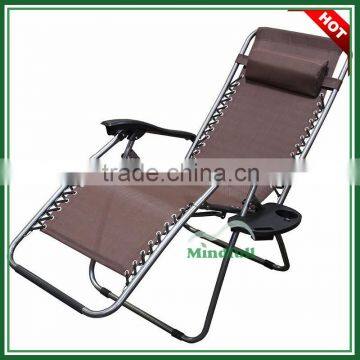 Brown Adjustable Portable Folding Zero Gravity Garden Sun Lounger With Table