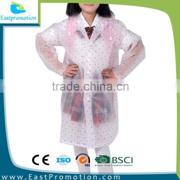 FULL DOT PRINTING DURABLE PVC RAINCOAT FOR KIDS BACK PACKPACK DESIGN