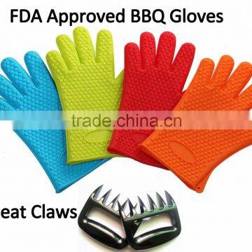 China supplier Wholesale Ready-made FDA food grade L size heat resistant silicone barbecue gloves