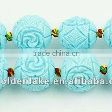 Synthetic Stone Carved Flower Round Gemstone Beads