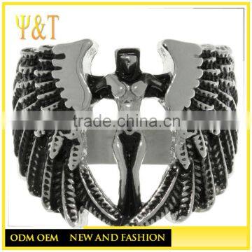 Cheap wholesale black and silver angle cross biker rings , maltese cross rings for women(HF-028)