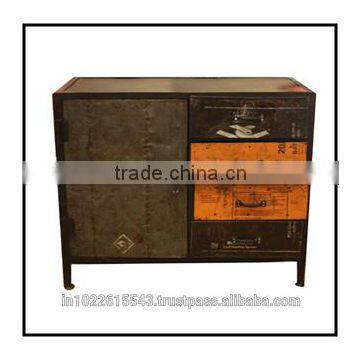 Recycled Metal Cabinet wit 2 drawer and 1 door, Industrial IRON CABINET WITH 2 DRAWER