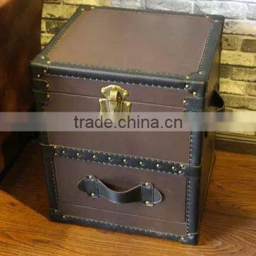 Vintage faux leather living room storage drawer cabinet