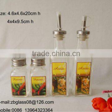 4pcs set square glass oil /vinegar bottle/glass spice set