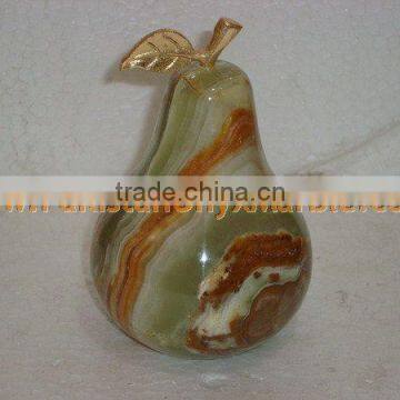 PAKISTAN SUPPLIER Natural Color KITCHEN AND DINING DECORATION ONYX PEAR WITH BRASS LEAF HANDICRAFTS