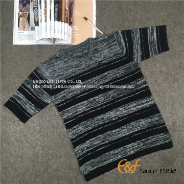 Short Sleeves Crew Collar Stripe Slit Sweater for Men