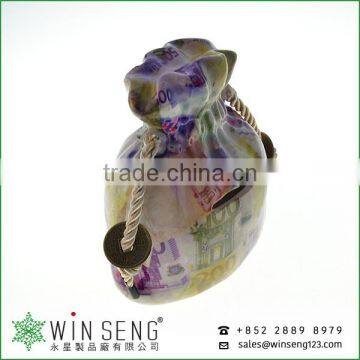 Promotion Fashion Bag Shape With Money Patterns Ceramic Piggy Bank for Decoration photo-3