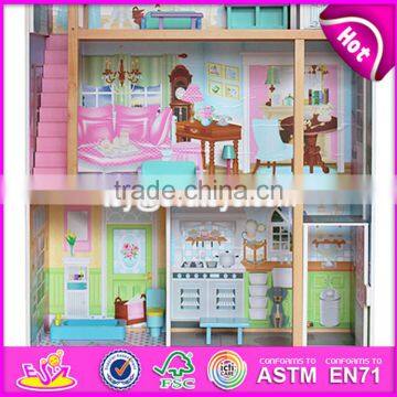 2017 Best Design Luxurious Three Floors Wooden Kids Modern Dollhouse With Furniture W06A247 photo-5