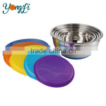 Non Slip Silicone Bottom Stainless Steel Mixing Bowls Set With Lids Kitchen Tools photo-4