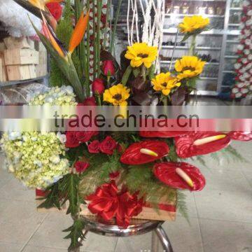 Artificial flower basket decoration, Show for wedding place, Shop open ceremony with PE material