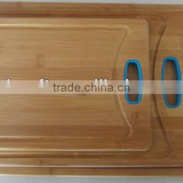 Three size bamboo cutting board with silicone handle #32006