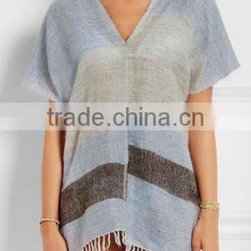 2015 Autumn 2016 Spring women clothing Cowl Neck Knitted Plaid christmas cloak Tebiki striped merino wool-blend poncho