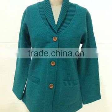 Women V-neck boiled wool cardigan sweater