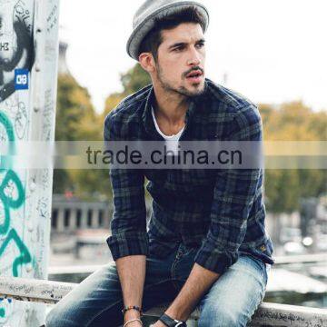 2015 wholesale plaid flannel blue shirt men shirts