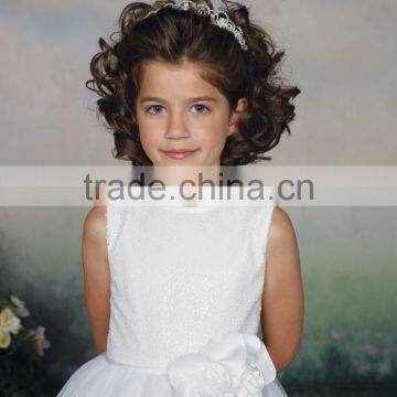 White High Neck Baby Gown Sequins Beaded Beach Flower Girl Dresses photo-2