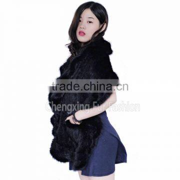 CX-B-M-15 Ladies Latest Kintted Real Mink Fur Woman Fashion Black Fur Shawl photo-3
