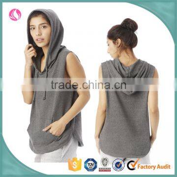 2016 ladies grey plain black oversized sleeveless pullover hoodies with hood