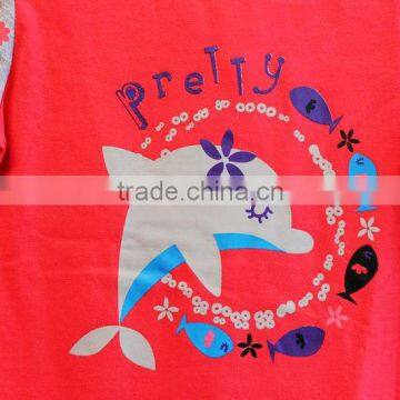 Wholesale Dolphin Kids Girls 2 Pcs Set Printed Knitted Short Sleeve Top Red Girls Clothing Set TP-7721 photo-3