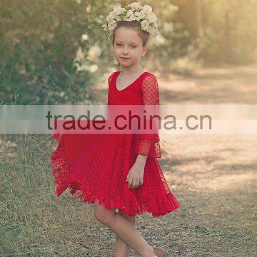 Little Girls Boutique Girls Red Lace Christmas Dress Twirl Spring Holiday Princess Dress Ruffle Sleeve Dresses photo-2