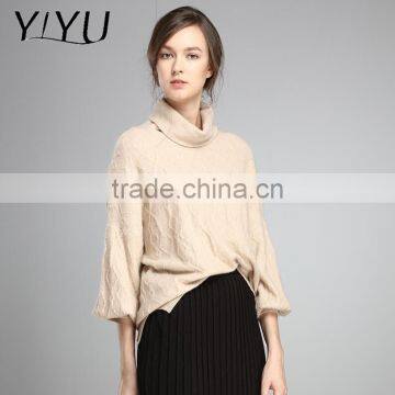 Hot Sale Winter Fall Women Loose Turtleneck Cashmere Cable Knit Pullover Sweater photo-2