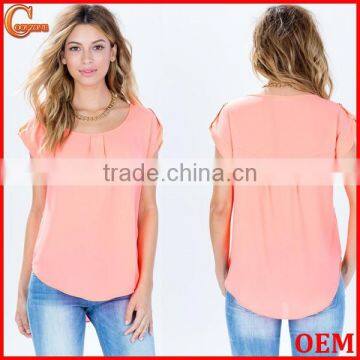 China Wholesale Roll Sleeves T-shirt Cheap Women t Shirt