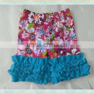 School uniforms baby girl wholsesale boutique clothes ruffle bule floral print crossfit children's shorts