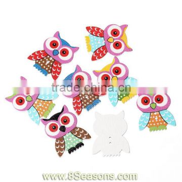 Wood Painting Sewing Buttons Scrapbooking Owl Halloween 2 Holes Mixed 3.5cm x 2.8cm(1 3/8" x1 1/8"),50PCs,Bulk