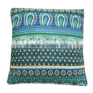 Blue Cushion Cover Floral Pattern Cotton Pillow Case Throw