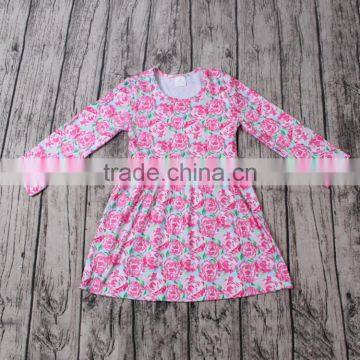 2016 yawoo rose flower long sleeve girls cotton tunic dress latest design baby frock