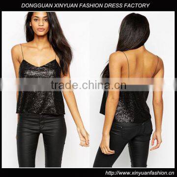 Lightweight Ladies Black Sequin Cami Top