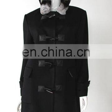 China supplier ladies luxurious 100% Cashmere Coat with Rex Rabbit Hoody