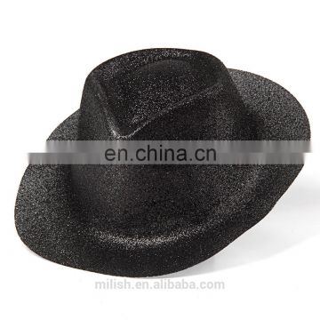 MH-2169 Party kit PVC Black Glitter Plastic Cowboy Fedora Hat