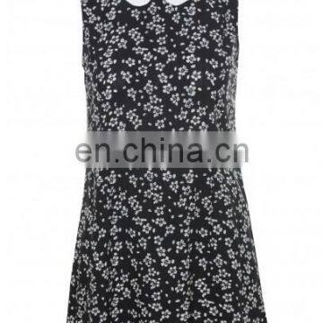 Black Buttercup Print Scallop Collar Shift Dress