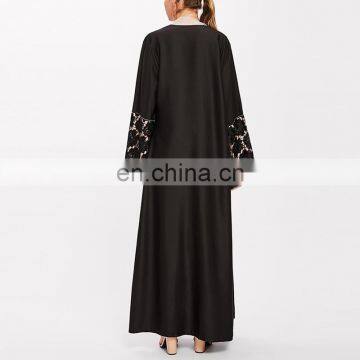 OEM Factory Contrast Floral Lace Modern Open Abaya for Malaysia photo-2