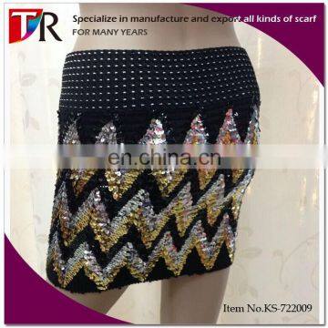 2015 Fitted Hot ladies zig zag Mini Short Sequins Skirt