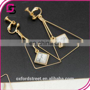 Europe and the United States Fashion Jewelry Triangle Synthetic Green Pine Natural Stone Long Earrings photo-5