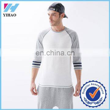 Yihao 2015 fashion baseball 3 4 sleeve t-shirt wholesale custom men sport baseball 3 4 sleeve t-shirt printing plain gym t-shirt