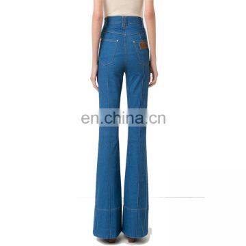 Blue Cotton High-waisted Wholesale Women Flared Jeans photo-3