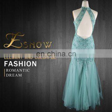 2016 Wholesale New Model Women Sexy Ball Gown Halter Neck Patterns Backless Emerald Green Evening Dress photo-2