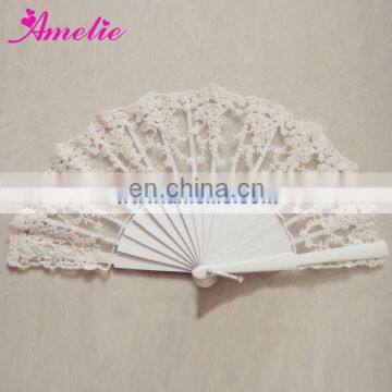 A0181 Vintage white wooden fan with lace edge