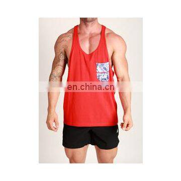 Gym singlets with customized printing pocket - gym tank tops with sublimated pocket - high quality stringer vest